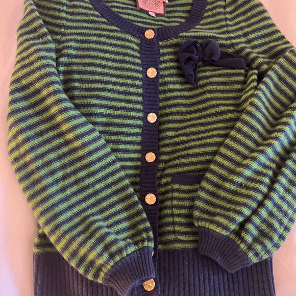 Juicy Couture Navy & Green striped cardigan w/gold buttons. Cashmere/wool blend - Picture 3 of 5